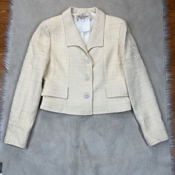 Valentino Boutique Vintage Wool Blazer Vanilla Shawl Collar Made in Italy - Picture 2 of 11